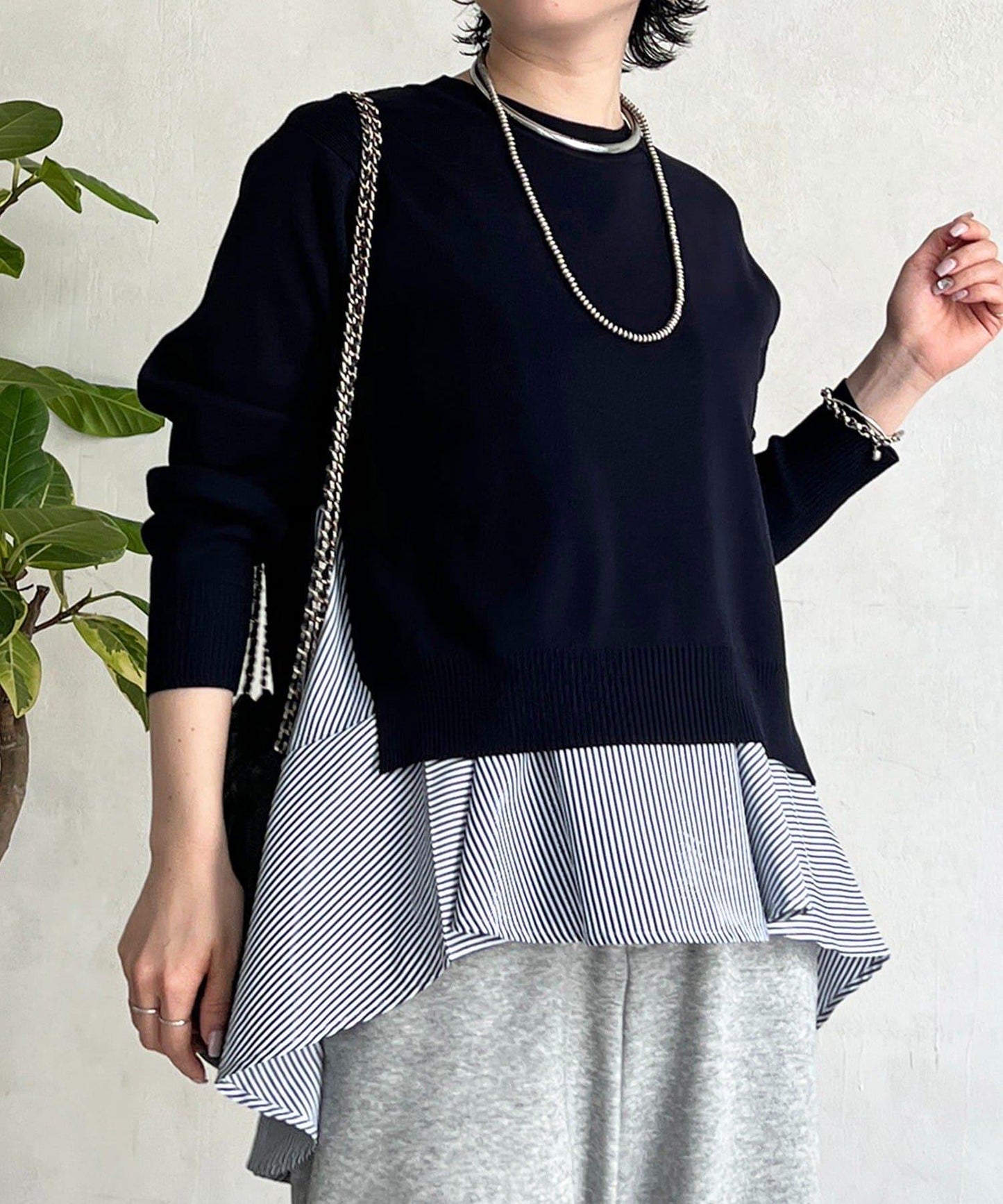 層次疊穿針織套頭衫