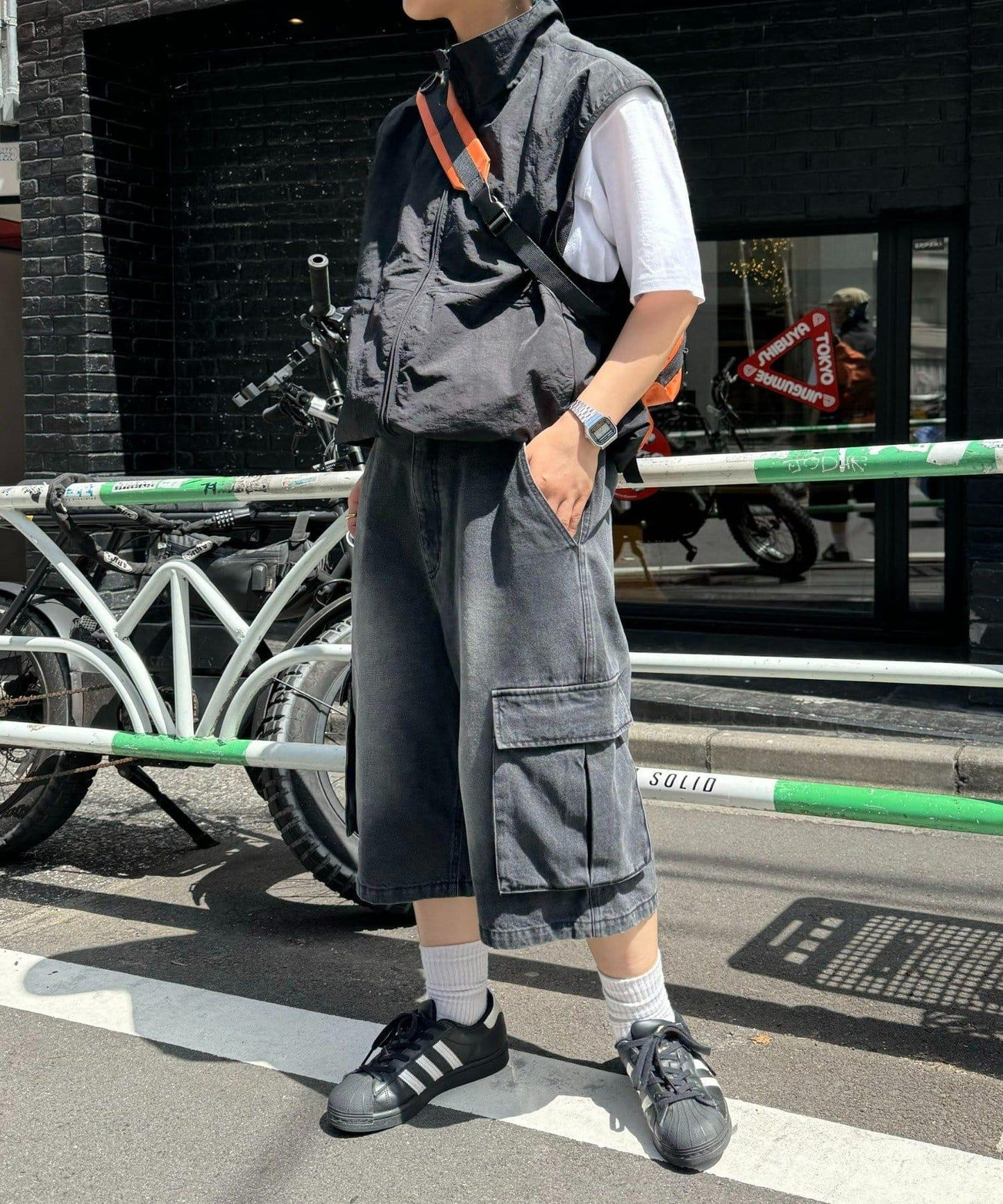 【UNISEX】牛仔半身工裝褲