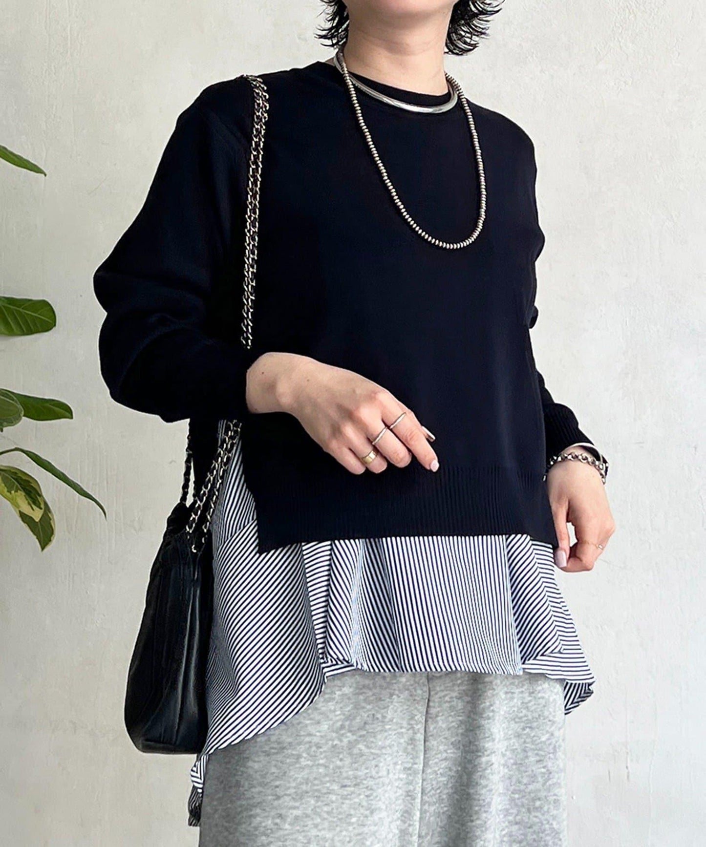 層次疊穿針織套頭衫