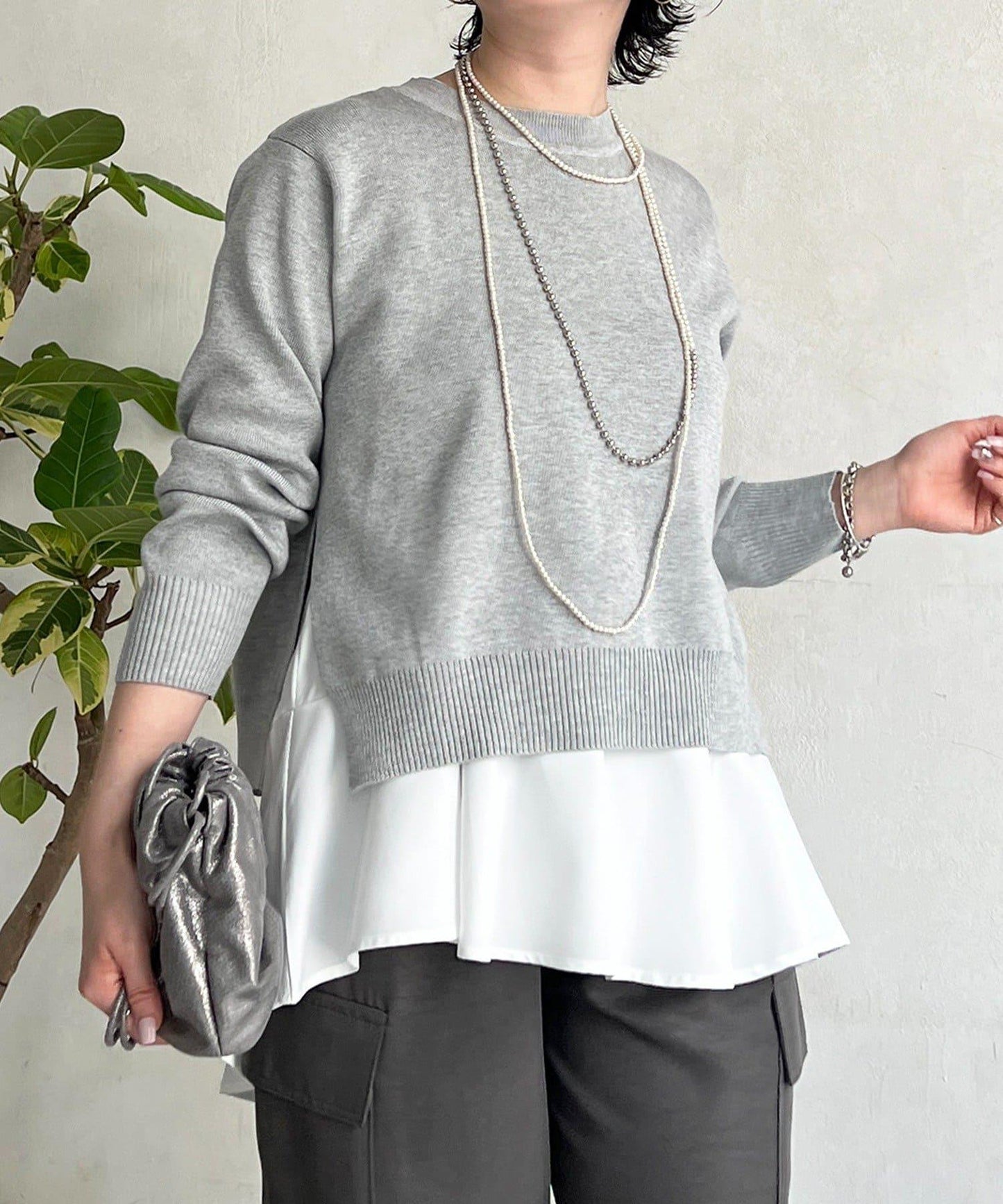 層次疊穿針織套頭衫