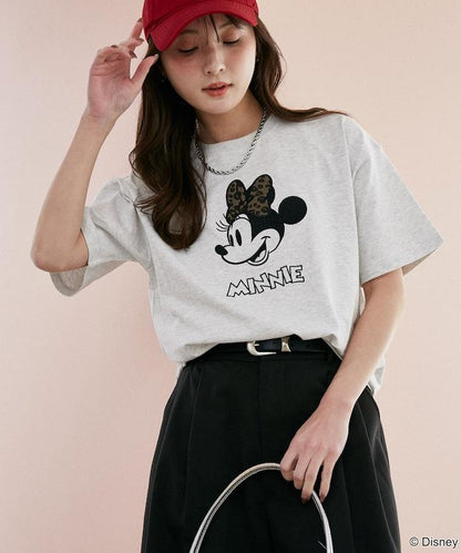 Minnie Mouse/ミニーマウス 豹紋拼接T恤