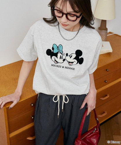 Mickey Mouse & Minnie Mouse（米老鼠和米妮） 相良刺繡 T恤