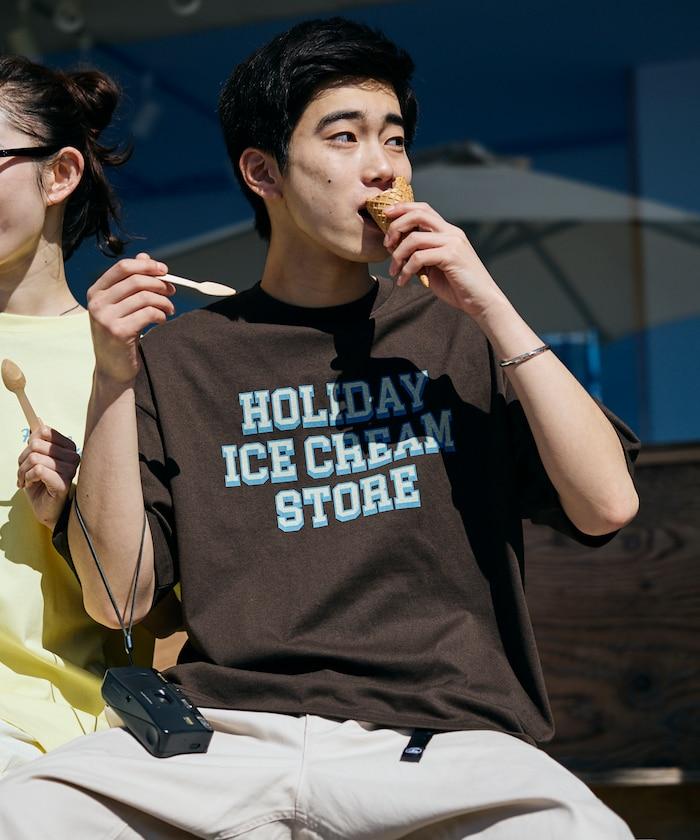 HOLIDAY ICECREAM×FREAK'S STORE 特別 寬鬆廓形 學院印花 圓領T恤