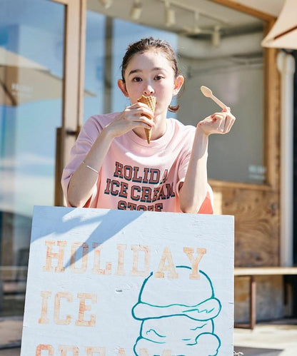 HOLIDAY ICECREAM×FREAK'S STORE 特別 寬鬆廓形 學院印花 圓領T恤