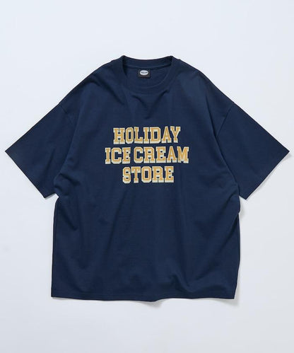 HOLIDAY ICECREAM×FREAK'S STORE 特別 寬鬆廓形 學院印花 圓領T恤