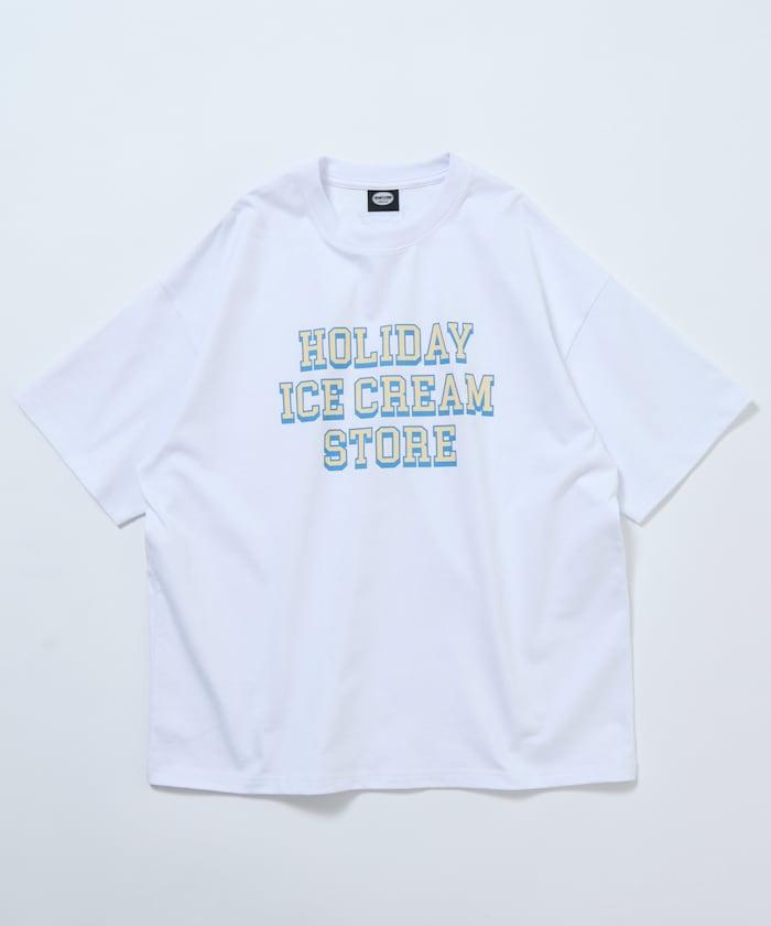 HOLIDAY ICECREAM×FREAK'S STORE 特別 寬鬆廓形 學院印花 圓領T恤