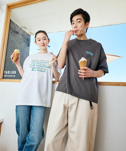 HOLIDAY ICECREAM×FREAK'S STORE 特別 寬鬆廓形 學院印花 圓領T恤