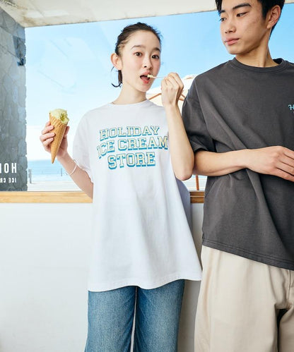 HOLIDAY ICECREAM×FREAK'S STORE 特別 寬鬆廓形 學院印花 圓領T恤