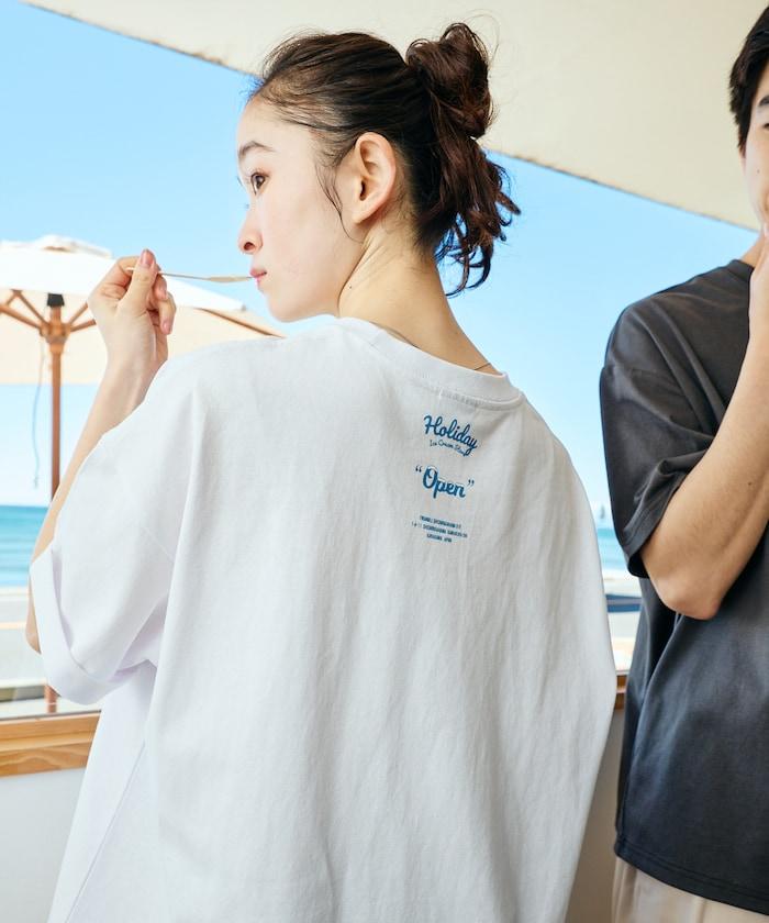 HOLIDAY ICECREAM×FREAK'S STORE 特別 寬鬆廓形 學院印花 圓領T恤