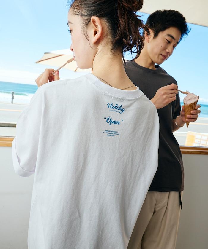 HOLIDAY ICECREAM×FREAK'S STORE 特別 寬鬆廓形 學院印花 圓領T恤