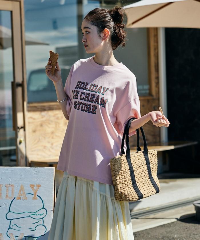 HOLIDAY ICECREAM×FREAK'S STORE 特別 寬鬆廓形 學院印花 圓領T恤