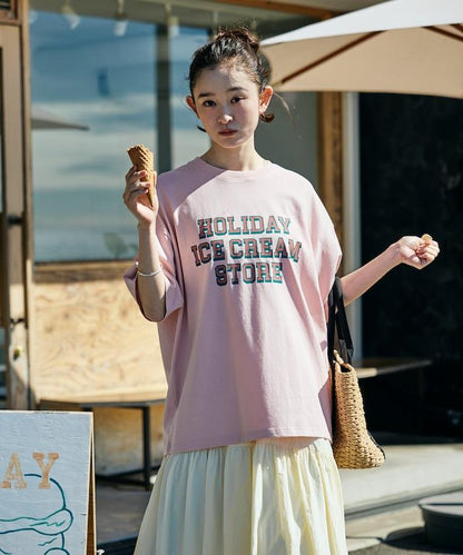 HOLIDAY ICECREAM×FREAK'S STORE 特別 寬鬆廓形 學院印花 圓領T恤