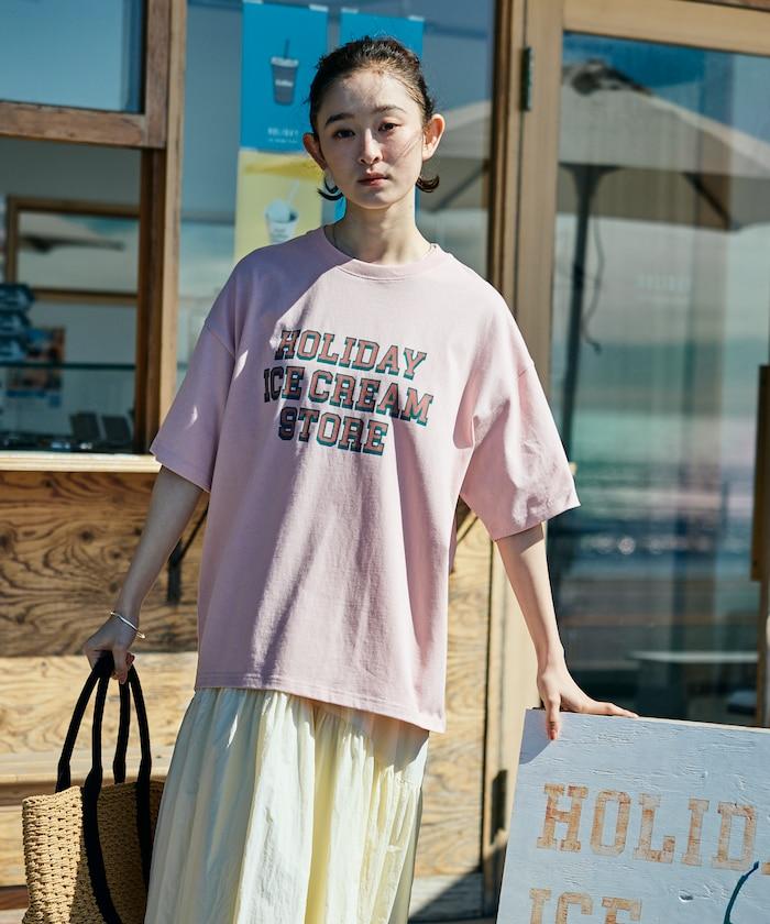 HOLIDAY ICECREAM×FREAK'S STORE 特別 寬鬆廓形 學院印花 圓領T恤