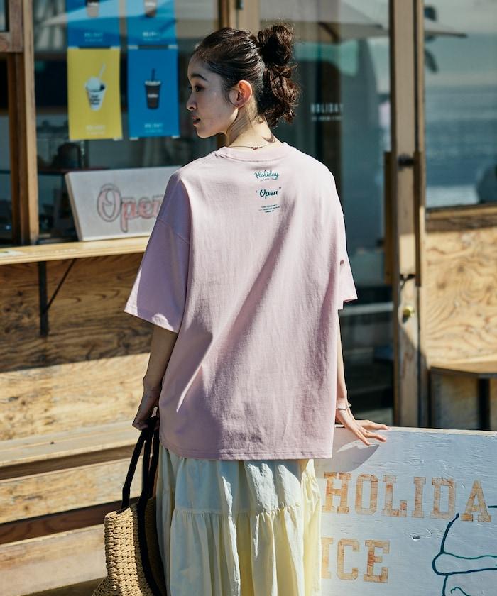 HOLIDAY ICECREAM×FREAK'S STORE 特別 寬鬆廓形 學院印花 圓領T恤