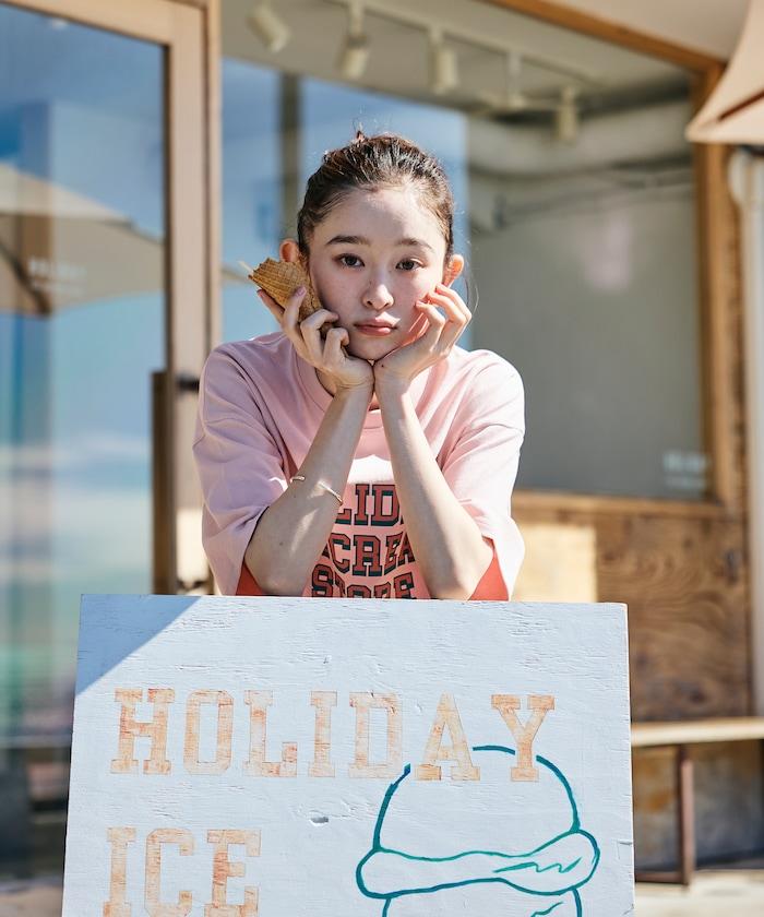 HOLIDAY ICECREAM×FREAK'S STORE 特別 寬鬆廓形 學院印花 圓領T恤