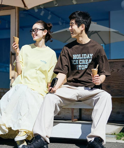 HOLIDAY ICECREAM×FREAK'S STORE 特別 寬鬆廓形 學院印花 圓領T恤