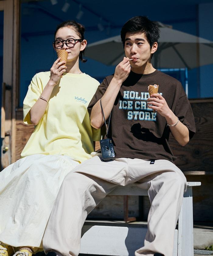 HOLIDAY ICECREAM×FREAK'S STORE  寬鬆 背部印花 圓領 T恤