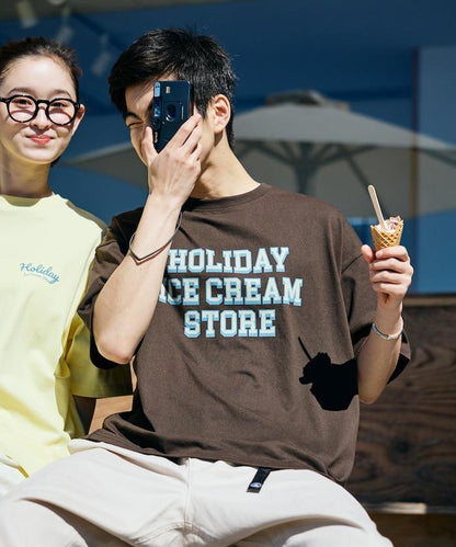 HOLIDAY ICECREAM×FREAK'S STORE 特別 寬鬆廓形 學院印花 圓領T恤