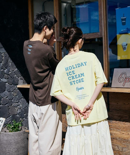 HOLIDAY ICECREAM×FREAK'S STORE 特別 寬鬆廓形 學院印花 圓領T恤