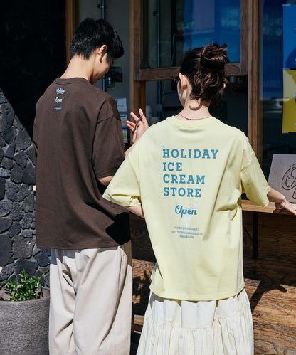 HOLIDAY ICECREAM×FREAK'S STORE 特別 寬鬆廓形 學院印花 圓領T恤