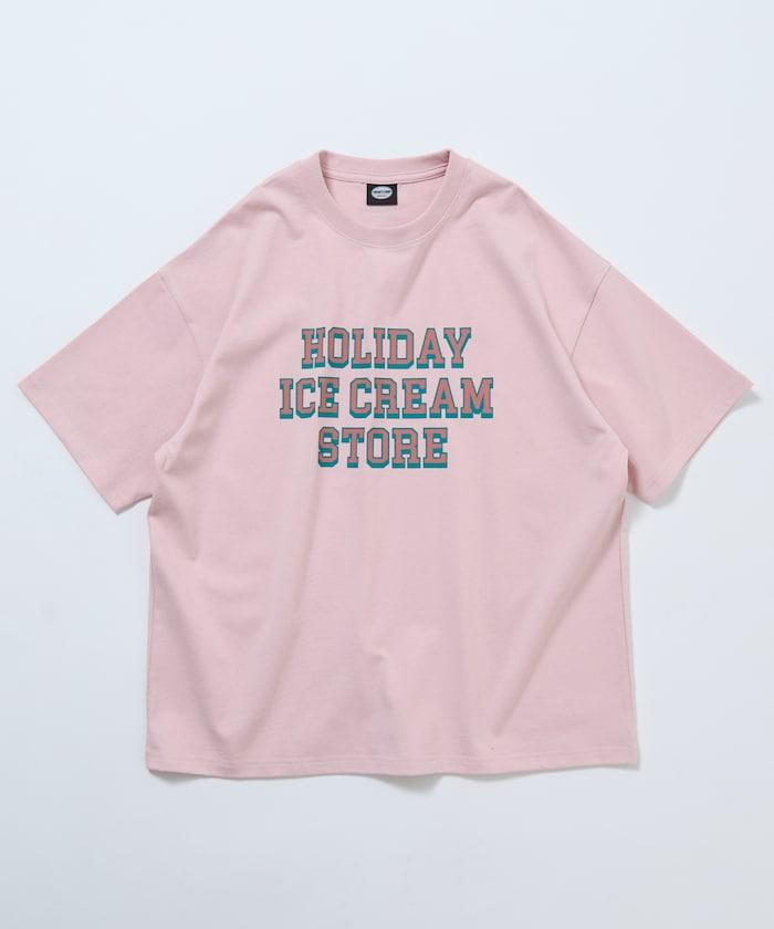 HOLIDAY ICECREAM×FREAK'S STORE 特別 寬鬆廓形 學院印花 圓領T恤