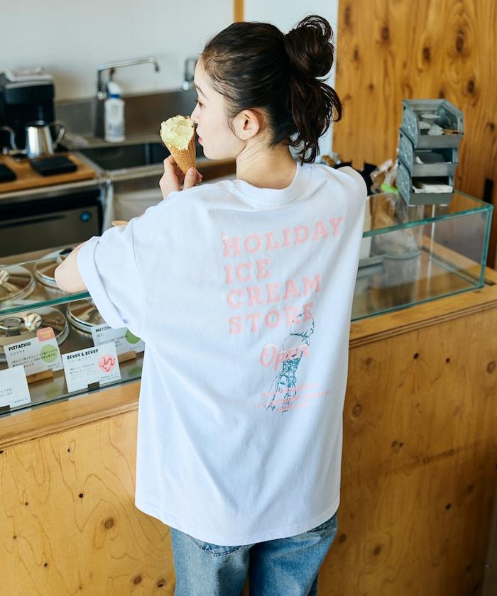 HOLIDAY ICECREAM×FREAK'S STORE  寬鬆 背部印花 圓領 T恤