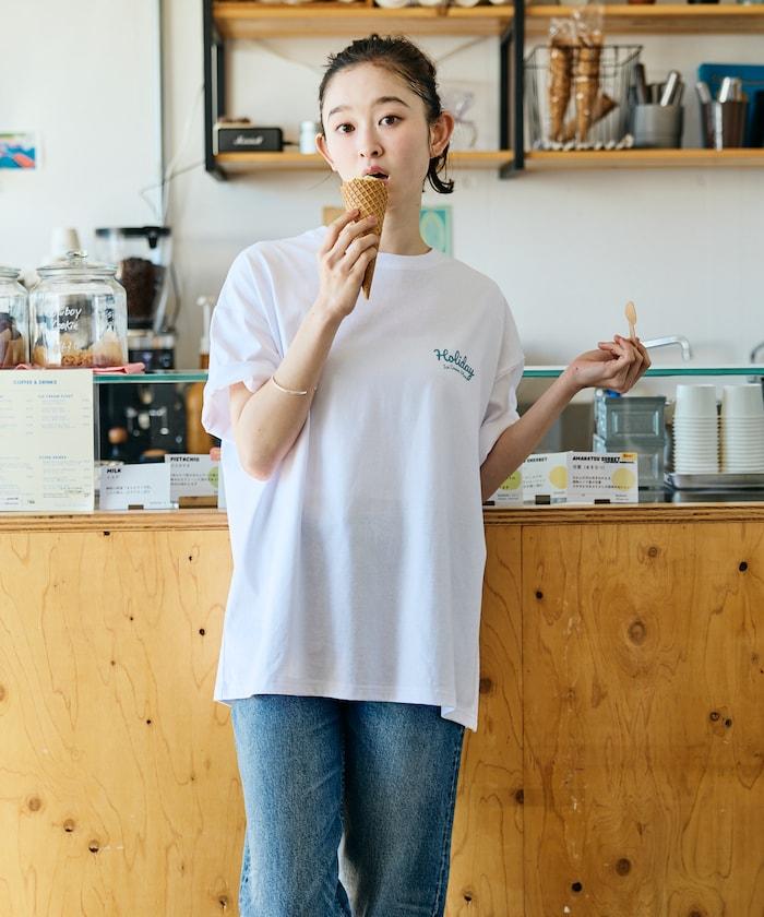 HOLIDAY ICECREAM×FREAK'S STORE  寬鬆 背部印花 圓領 T恤