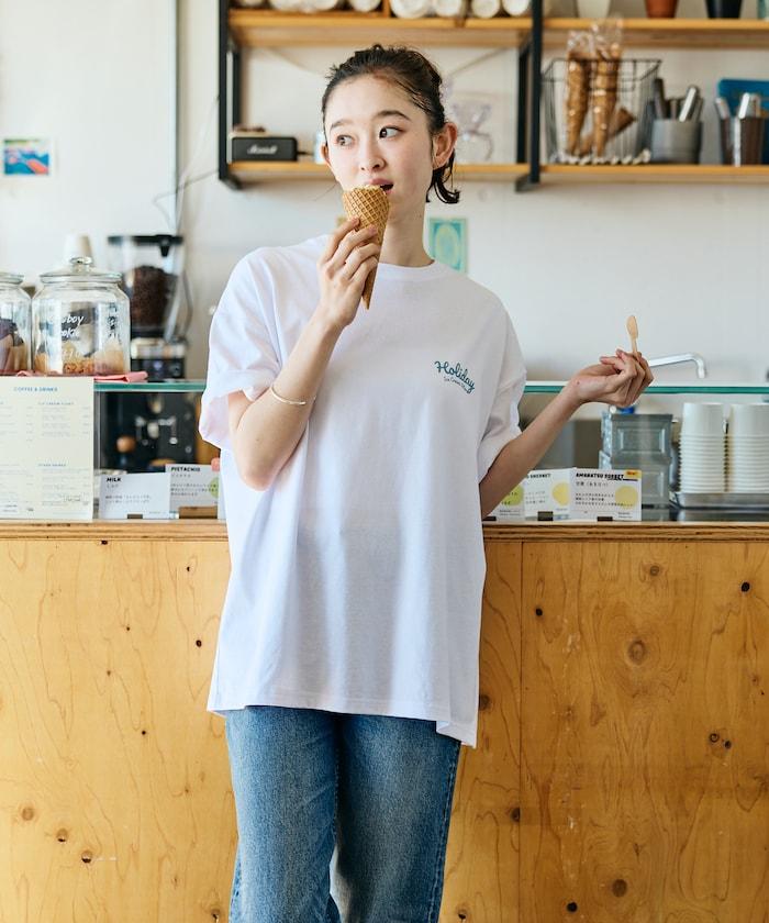 HOLIDAY ICECREAM×FREAK'S STORE  寬鬆 背部印花 圓領 T恤
