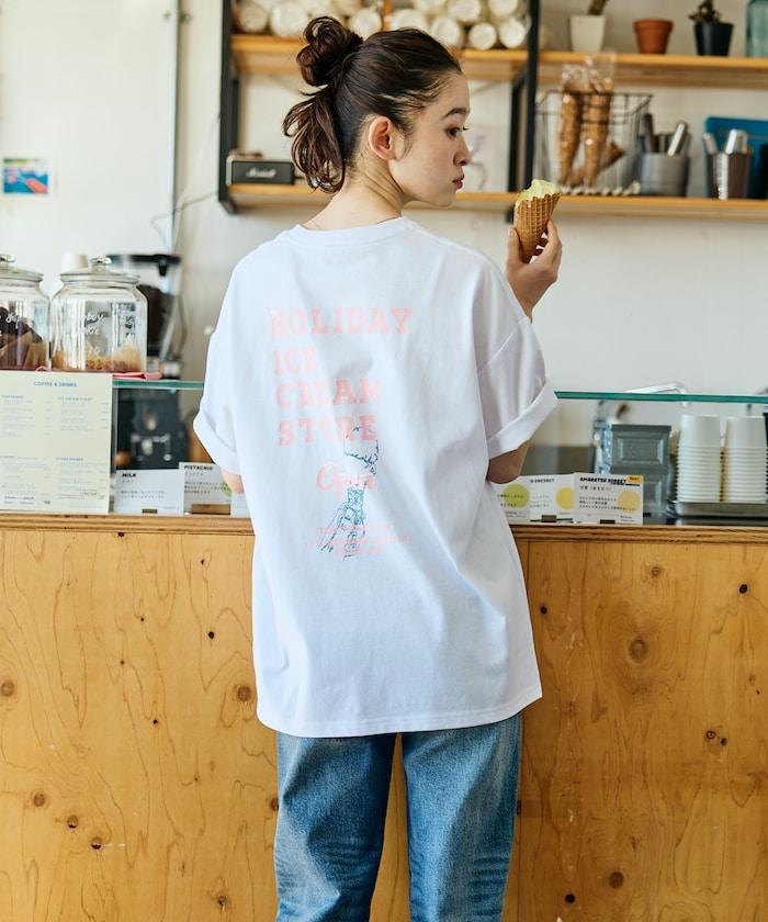 HOLIDAY ICECREAM×FREAK'S STORE  寬鬆 背部印花 圓領 T恤