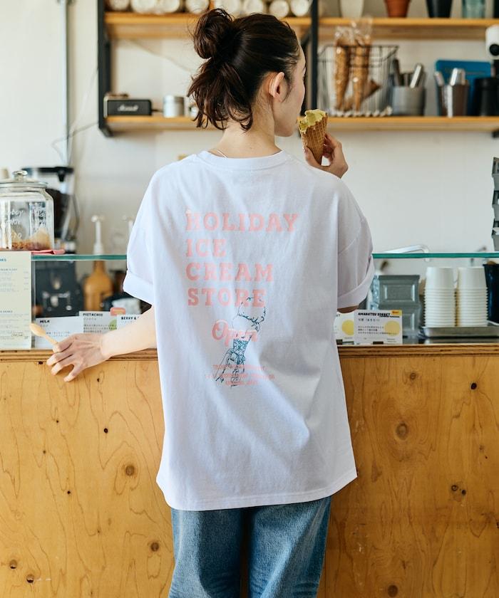 HOLIDAY ICECREAM×FREAK'S STORE  寬鬆 背部印花 圓領 T恤