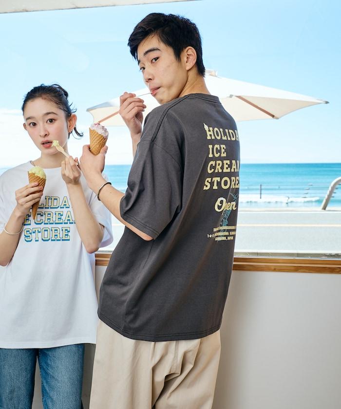 HOLIDAY ICECREAM×FREAK'S STORE  寬鬆 背部印花 圓領 T恤