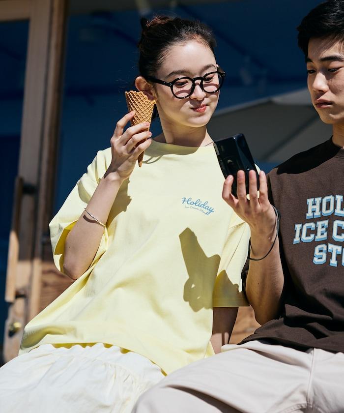 HOLIDAY ICECREAM×FREAK'S STORE  寬鬆 背部印花 圓領 T恤