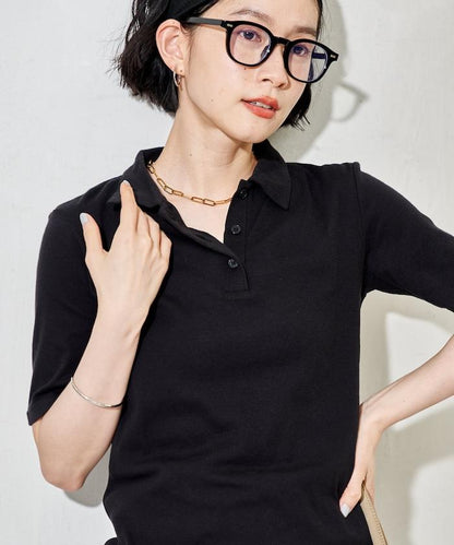含羊絨 紗布羅紋 五分袖 POLO T恤