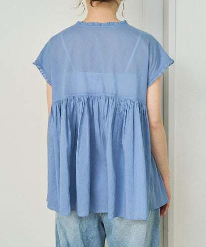 菱形刺繡荷葉邊無袖襯衫