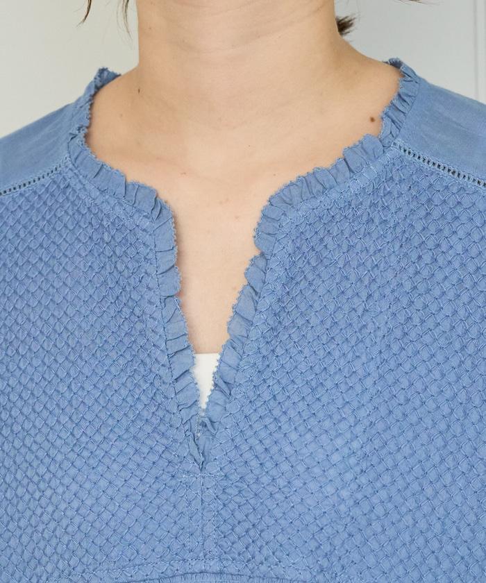 菱形刺繡荷葉邊無袖襯衫
