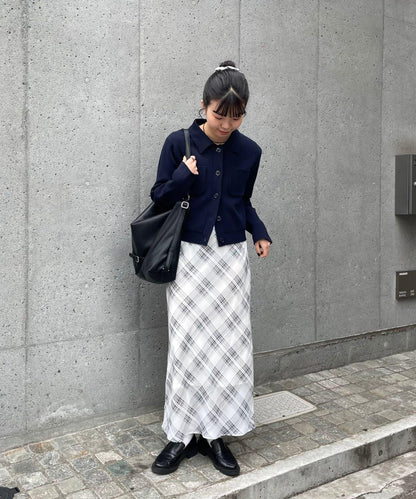 透肌格紋 直筒長款半身裙