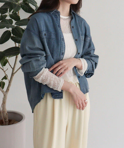 透視牛仔短款襯衫