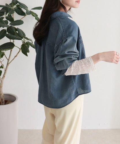 透視牛仔短款襯衫