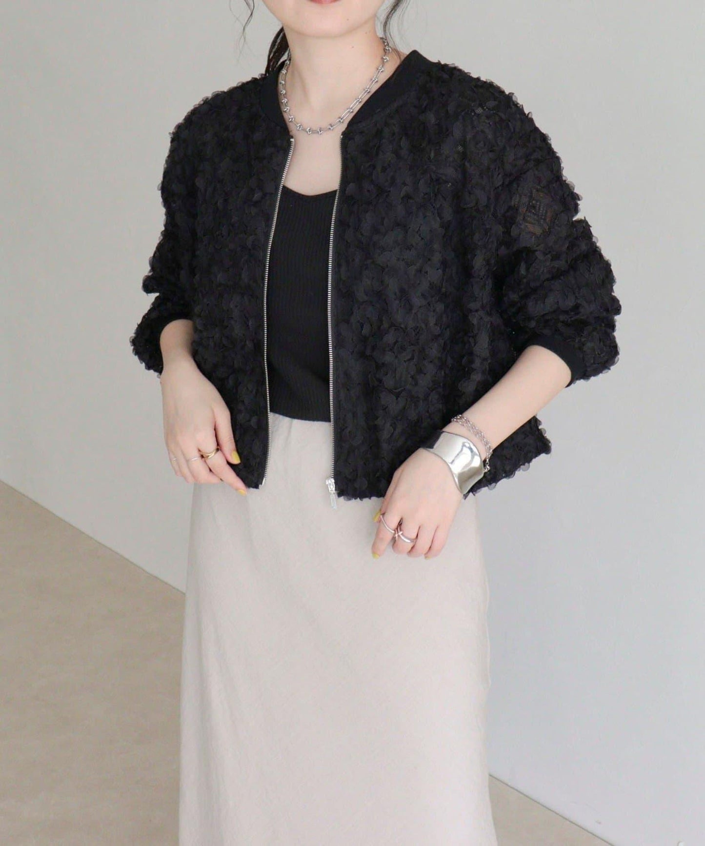 透視蕾絲拉鍊外套