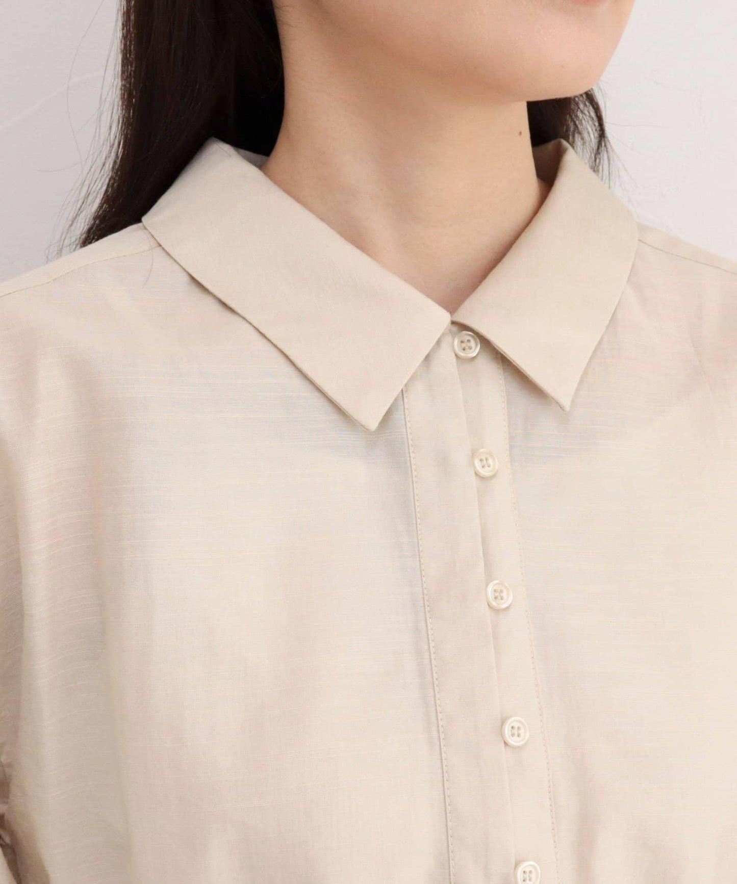 亞麻混透感粗節面料襯衫