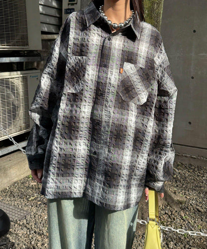 格紋泡泡布長袖襯衫