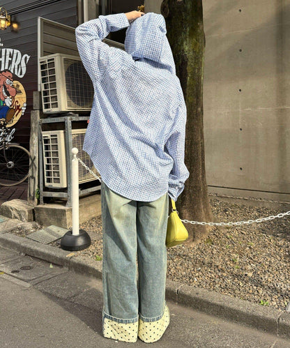 格紋泡泡紗 帶帽襯衫