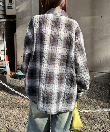 格紋泡泡布長袖襯衫
