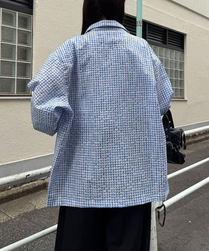 格紋泡泡布長袖襯衫