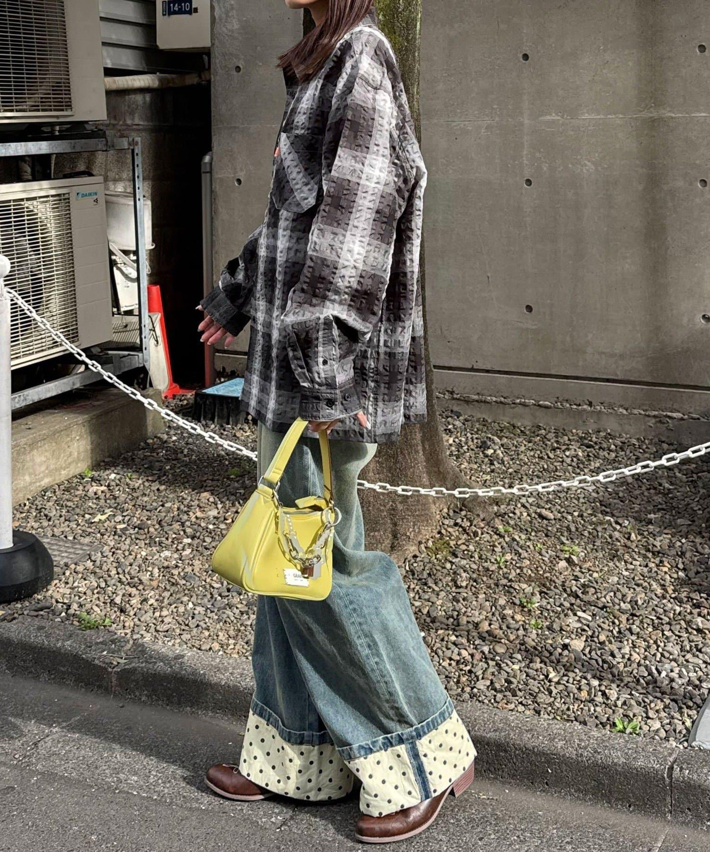格紋泡泡布長袖襯衫