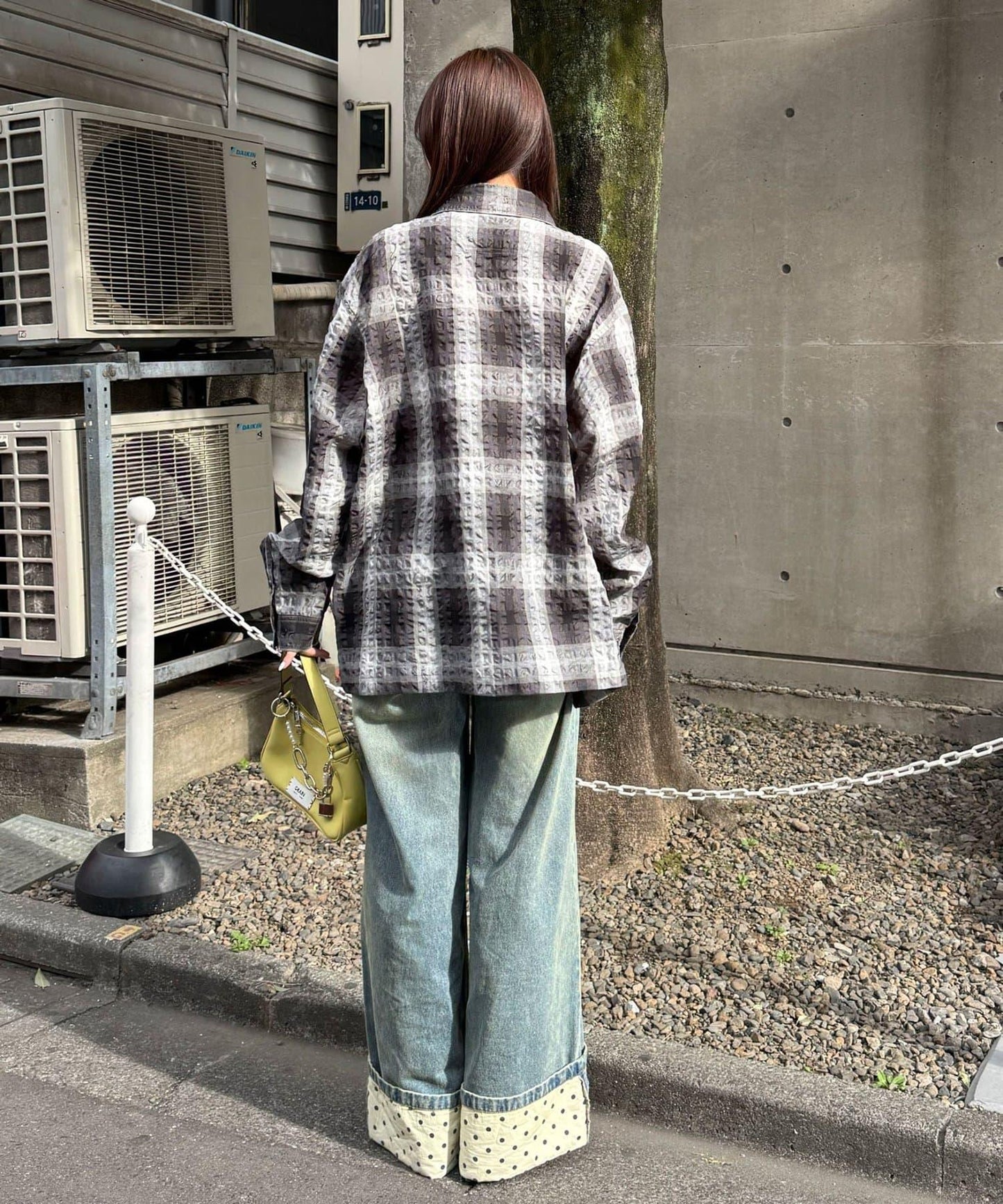格紋泡泡布長袖襯衫
