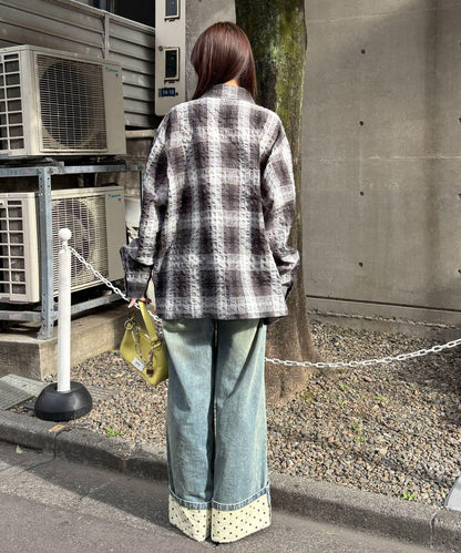 格紋泡泡布長袖襯衫
