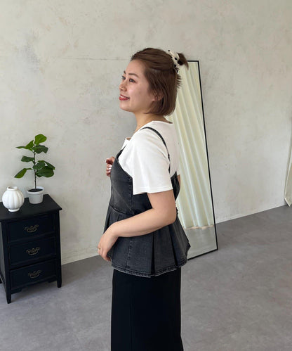 牛仔荷葉擺吊帶背心