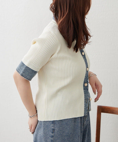 清爽休閒風牛仔拼接針織開衫