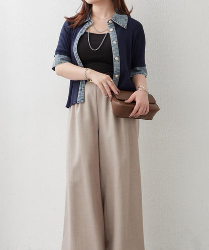 清爽休閒風牛仔拼接針織開衫